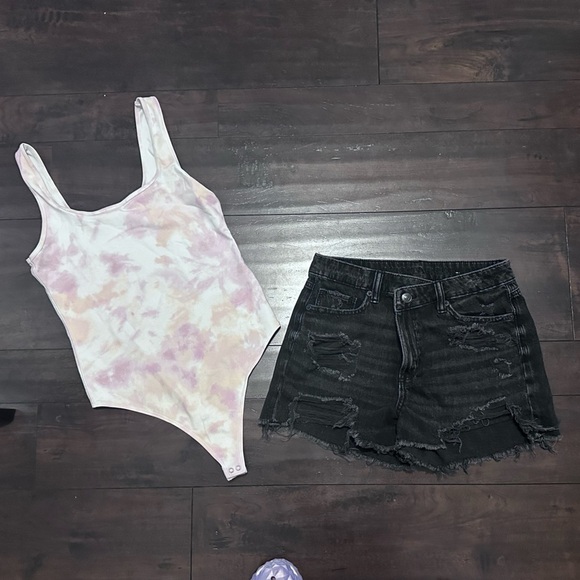 American Eagle Outfitters Other - Tie-Dye Bodysuit and Black Distressed Shorts